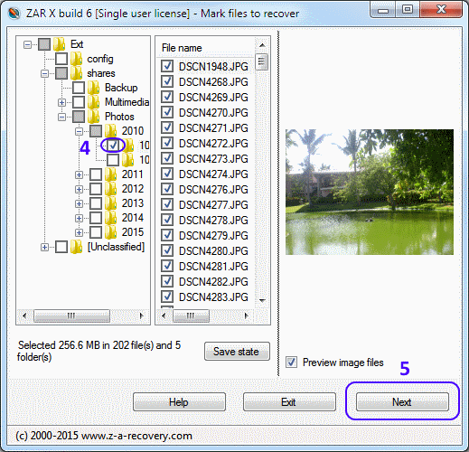 Select files and folders for NAS data recovery