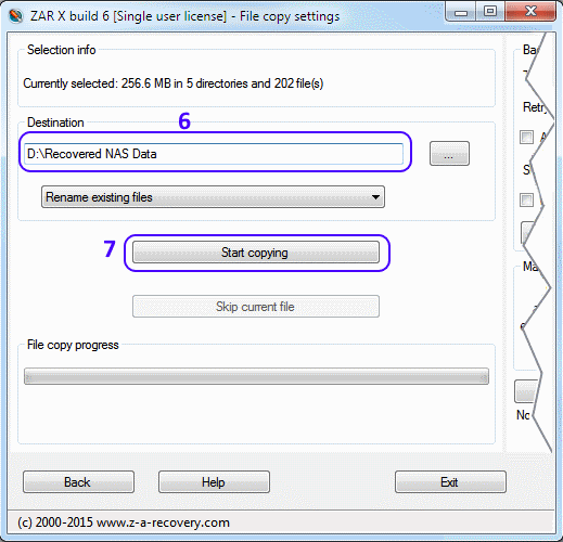 Copying the recovered NAS data