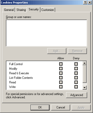 NTFS file (or directory) security settings dialog