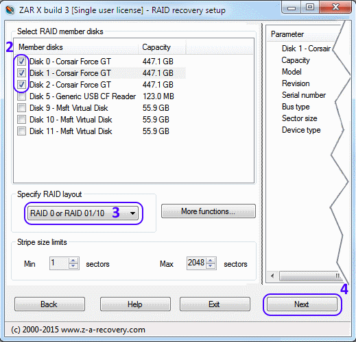 Select disks for RAID0 recovery