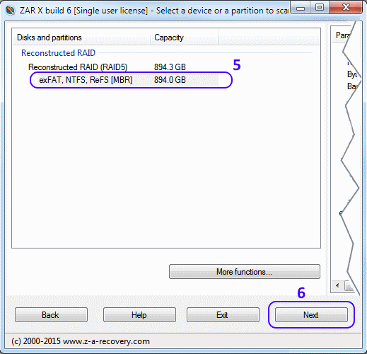 Select RAID5 partition for recovery