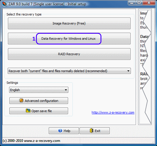 Select data recovery type