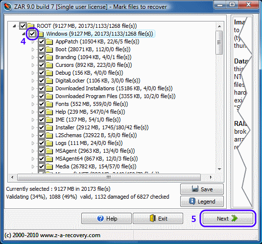 Select files to recover